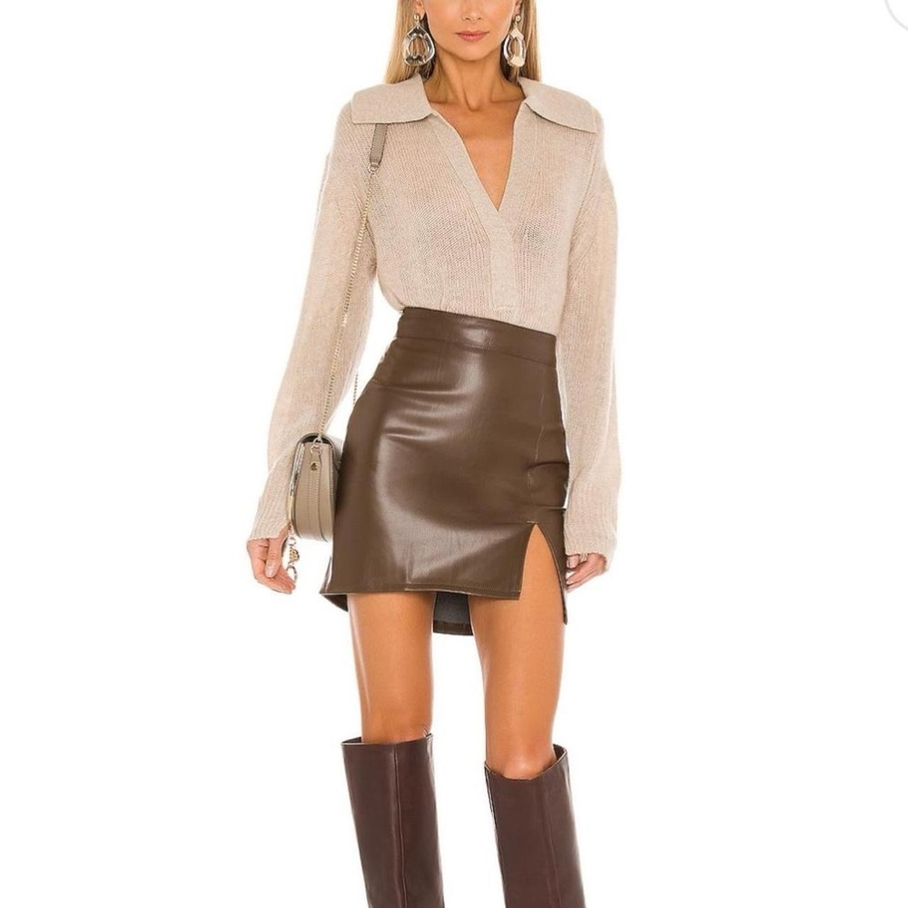 Revolve SNDYS Knox faux leather brown mini skirt